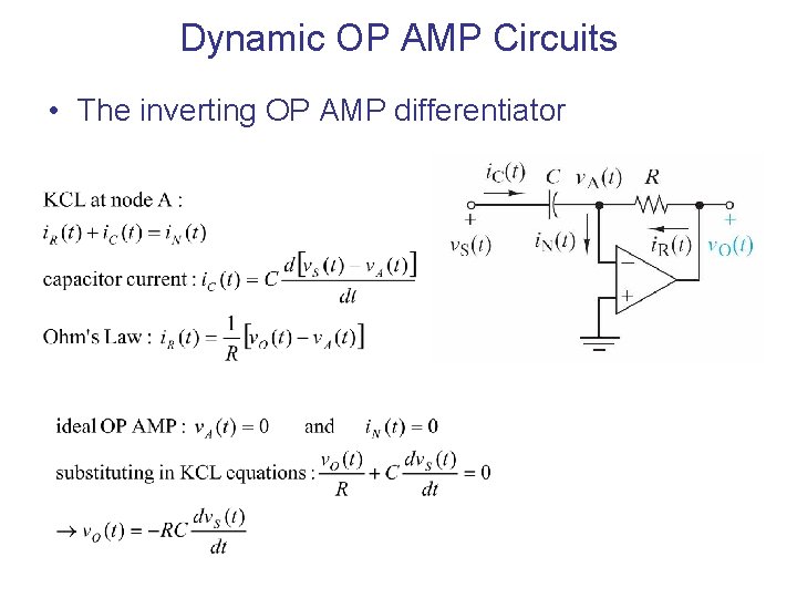 Dynamic OP AMP Circuits • The inverting OP AMP differentiator 