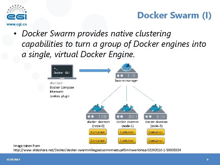 Docker Swarm (I) • Docker Swarm provides native clustering capabilities to turn a group