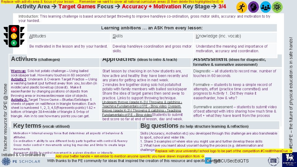Replace with activity area focus of your lesson