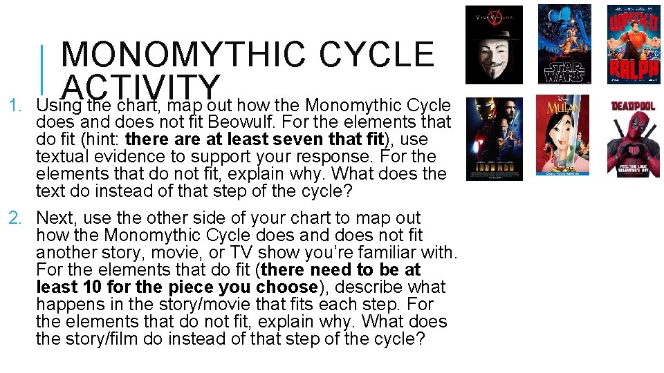 1. MONOMYTHIC CYCLE ACTIVITY Using the chart, map out how the Monomythic Cycle does