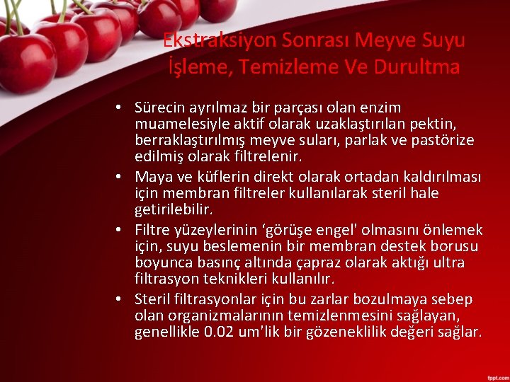 Ekstraksiyon Sonrası Meyve Suyu İşleme, Temizleme Ve Durultma • Sürecin ayrılmaz bir parçası olan