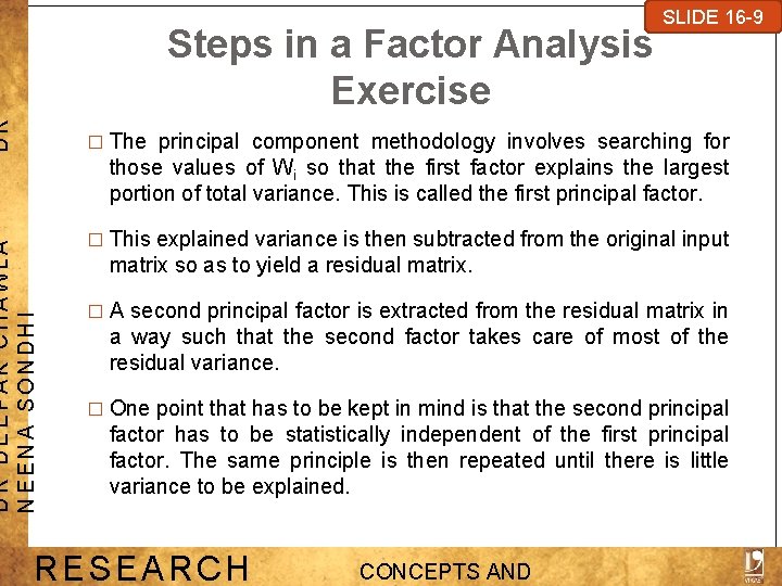 DR Steps in a Factor Analysis Exercise SLIDE 7 -1 SLIDE 16 -9 �