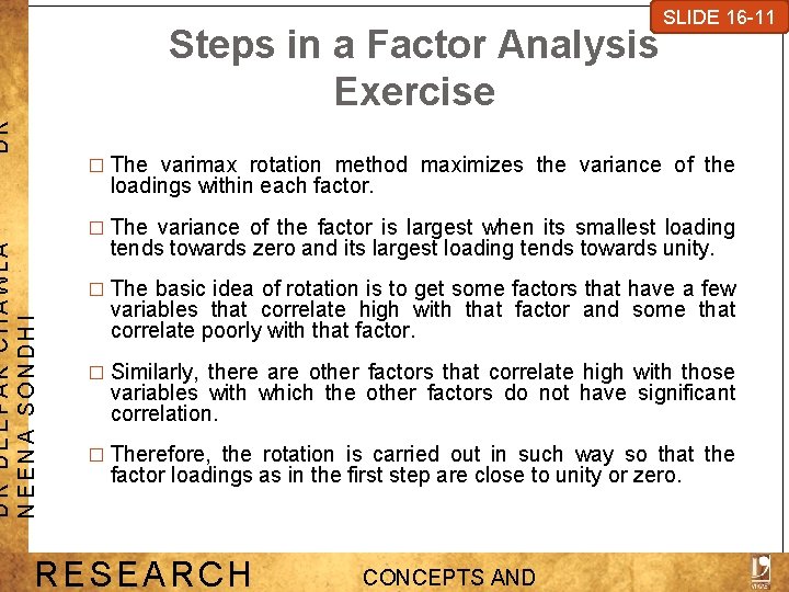 DR Steps in a Factor Analysis Exercise SLIDE 7 -1 SLIDE 16 -11 �