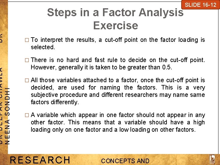 DR Steps in a Factor Analysis Exercise SLIDE 7 -1 SLIDE 16 -12 �