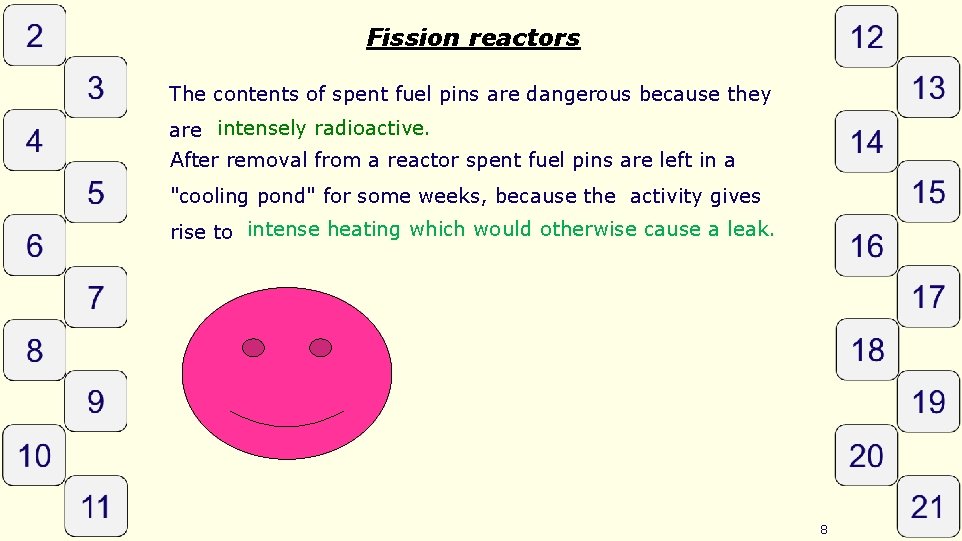 Fission reactors The contents of spent fuel pins are dangerous because they are intensely