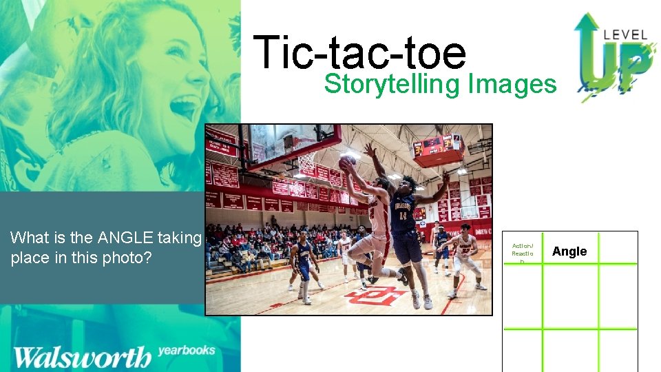 Tic-tac-toe Storytelling Images What is the ANGLE taking place in this photo? Action/ Reactio