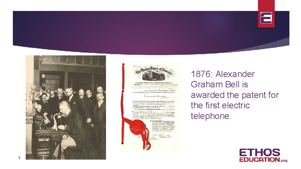 1876: Alexander Graham Bell is awarded the patent for the first electric telephone. 3