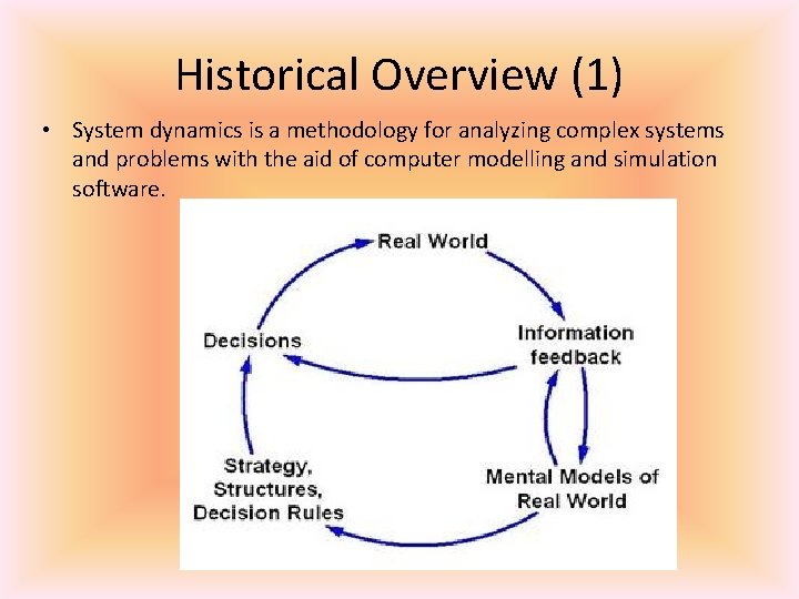 Historical Overview (1) • System dynamics is a methodology for analyzing complex systems and