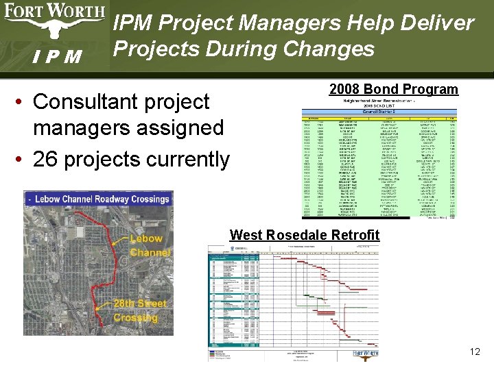 IPM Project Managers Help Deliver Projects During Changes • Consultant project managers assigned •