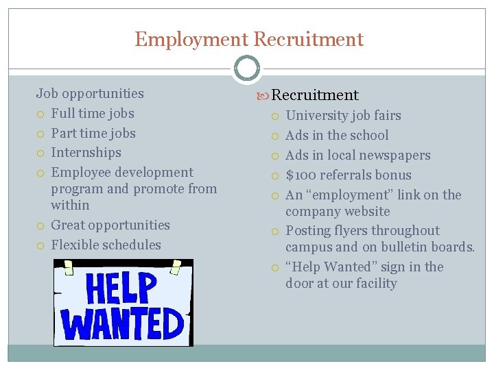 Employment Recruitment Job opportunities Full time jobs Part time jobs Internships Employee development program