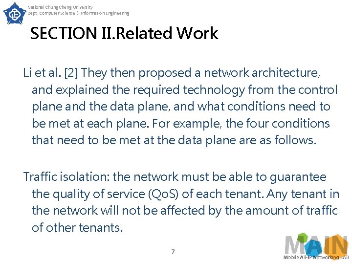 National Chung Cheng University Dept. Computer Science & Information Engineering SECTION II. Related Work