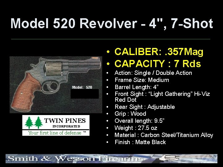 Model 520 Revolver - 4", 7 -Shot • CALIBER: . 357 Mag • CAPACITY