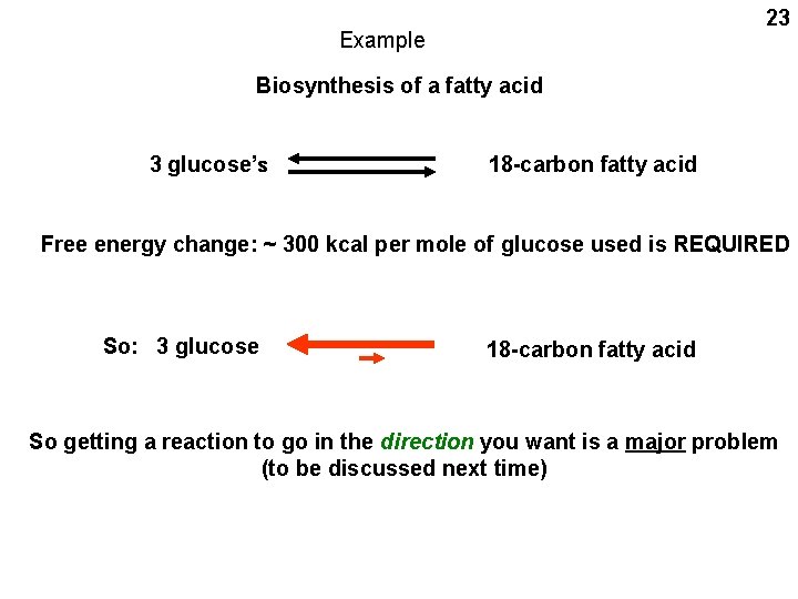 23 Example Biosynthesis of a fatty acid 3 glucose’s 18 -carbon fatty acid Free