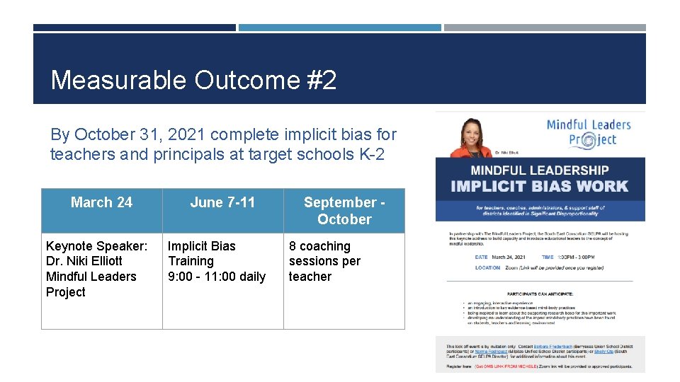 Measurable Outcome #2 By October 31, 2021 complete implicit bias for teachers and principals