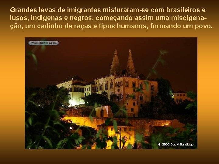Grandes levas de imigrantes misturaram-se com brasileiros e lusos, indígenas e negros, começando assim