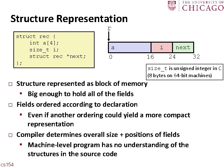 Carnegie Mellon Structure Representation r struct rec { int a[4]; size_t i; struct rec