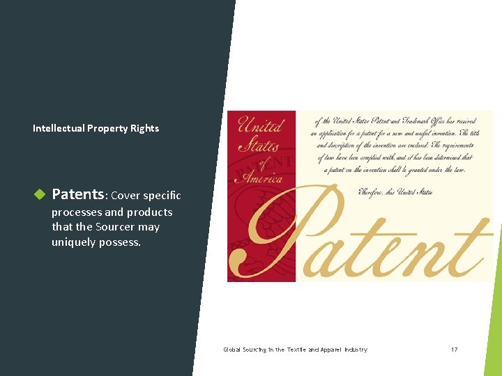 Intellectual Property Rights Patents: Cover specific processes and products that the Sourcer may uniquely Intellectual Property Rights Patents: Cover specific processes and products that the Sourcer may uniquely