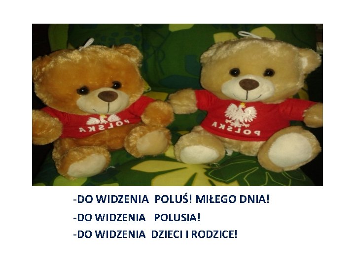 -DO WIDZENIA POLUŚ! MIŁEGO DNIA! -DO WIDZENIA POLUSIA! -DO WIDZENIA DZIECI I RODZICE! 