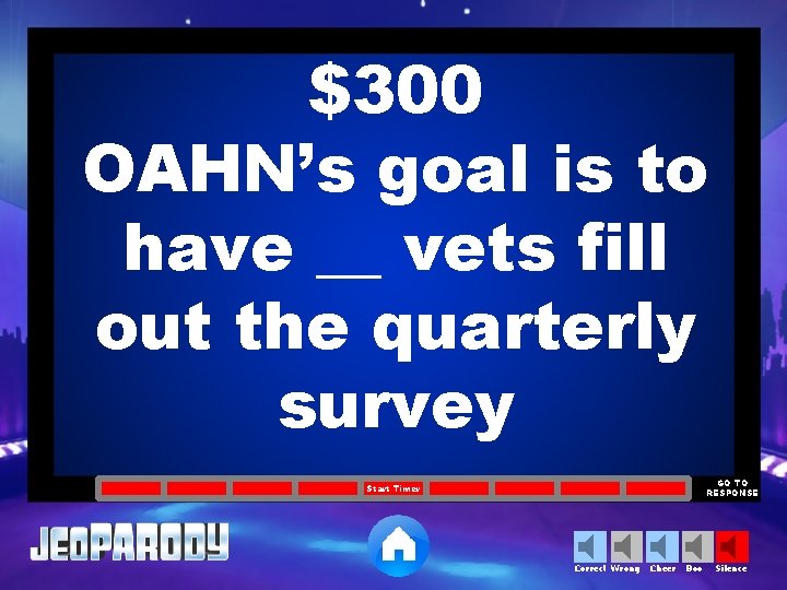 $300 OAHN’s goal is to have __ vets fill out the quarterly survey GO