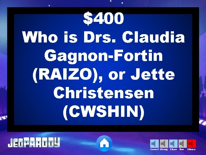 $400 Who is Drs. Claudia Gagnon-Fortin (RAIZO), or Jette Christensen (CWSHIN) Correct Wrong Cheer