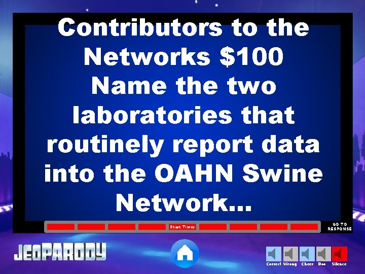 Contributors to the Networks $100 Name the two laboratories that routinely report data into