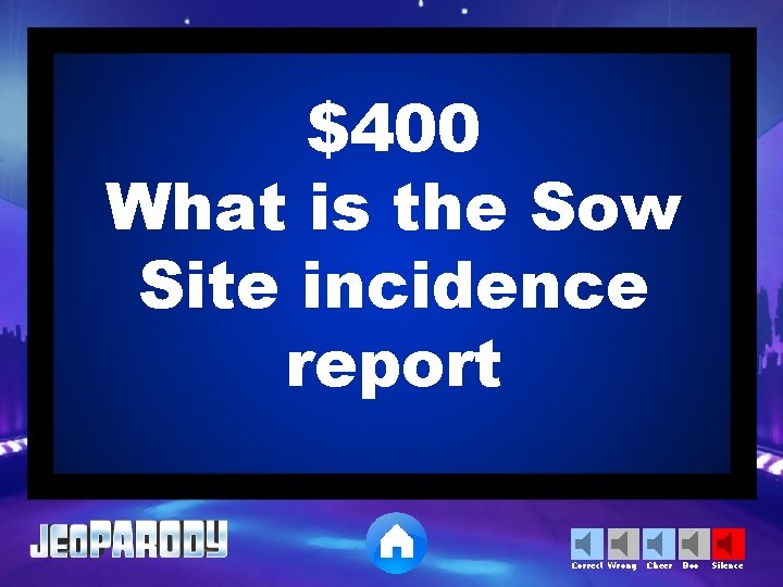 $400 What is the Sow Site incidence report Correct Wrong Cheer Boo Silence 