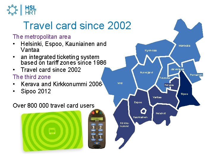 Travel card since 2002 The metropolitan area • Helsinki, Espoo, Kauniainen and Vantaa •