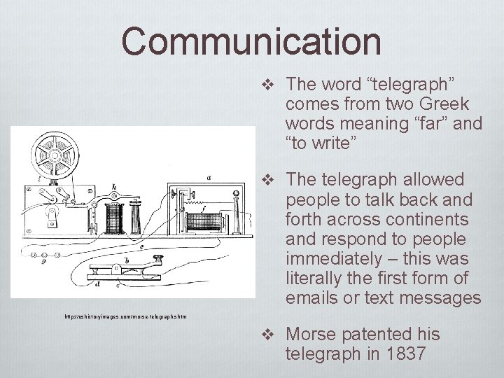 Communication v The word “telegraph” comes from two Greek words meaning “far” and “to