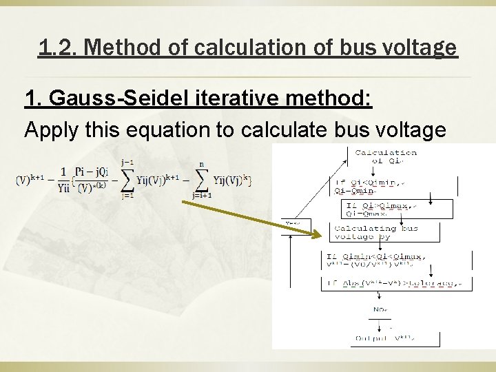 1. 2. Method of calculation of bus voltage 1. Gauss-Seidel iterative method: Apply this 1. 2. Method of calculation of bus voltage 1. Gauss-Seidel iterative method: Apply this