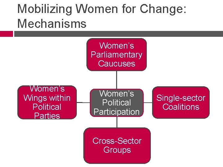 Mobilizing Women for Change: Mechanisms Women’s Parliamentary Caucuses Women’s Wings within Political Parties Women’s