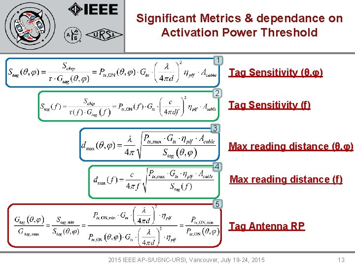 Significant Metrics & dependance on Activation Power Threshold 1 Tag Sensitivity (θ, φ) 2