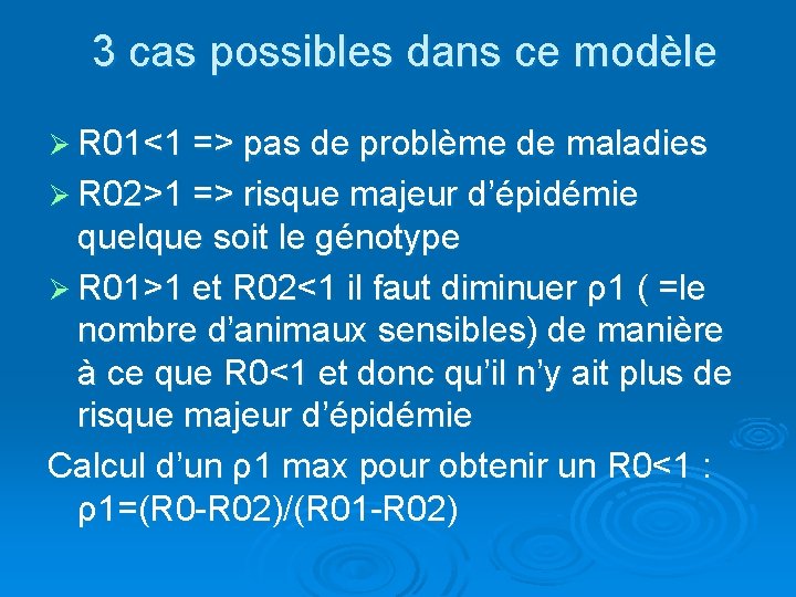 3 cas possibles dans ce modèle Ø R 01<1 => pas de problème de