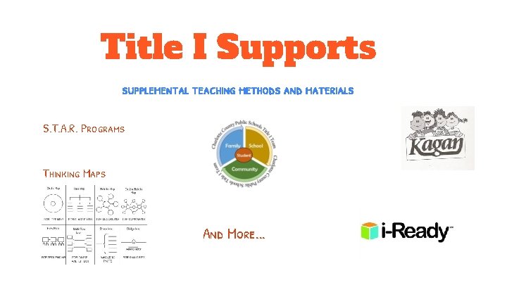 Title I Supports supplemental teaching methods and materials S. T. A. R. Programs Thinking