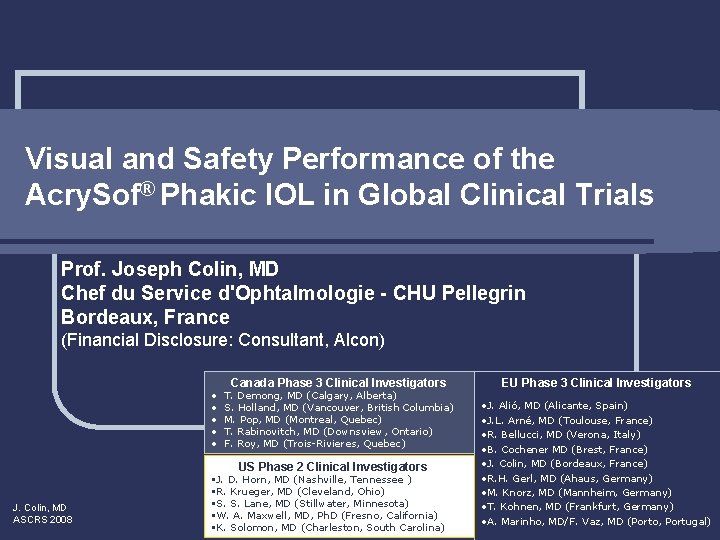 Visual and Safety Performance of the Acry. Sof® Phakic IOL in Global Clinical Trials