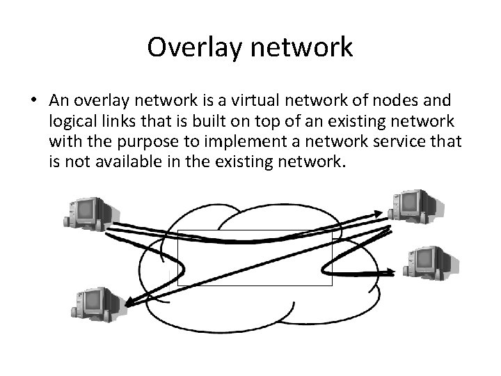 Overlay network • An overlay network is a virtual network of nodes and logical
