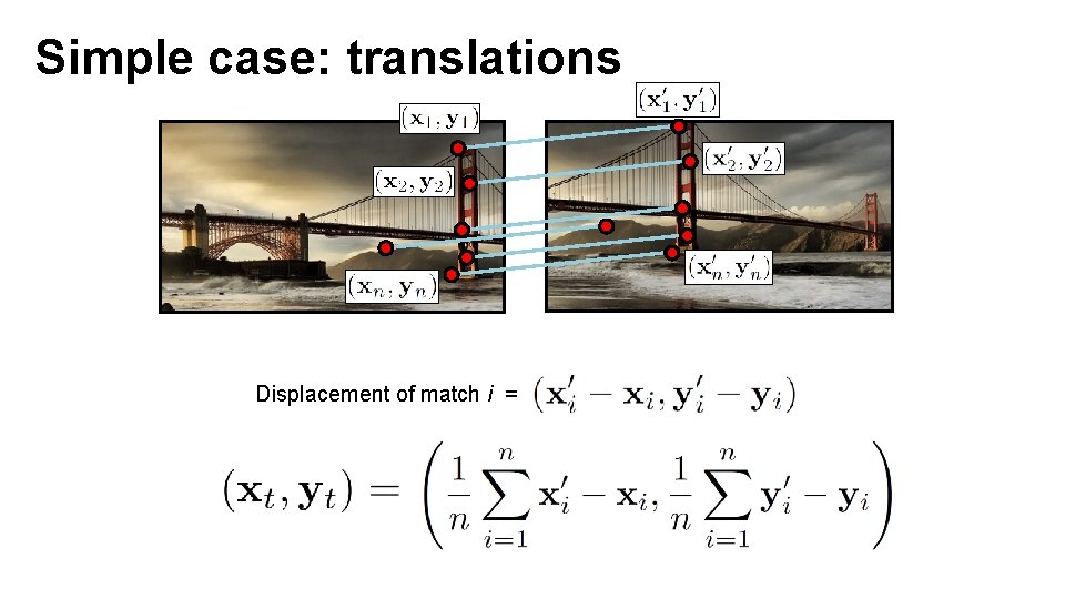 Simple case: translations Displacement of match i = Mean displacement = 