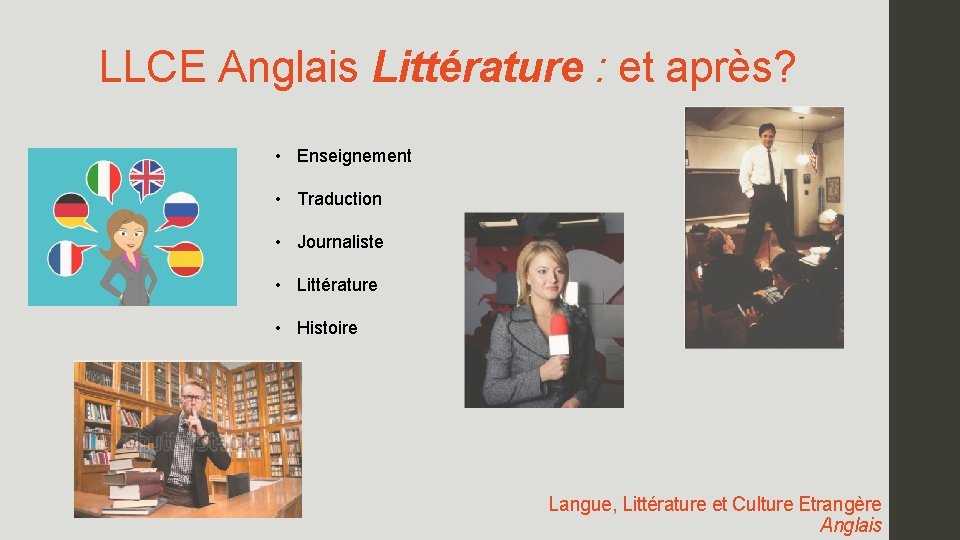 LLCE Anglais Littérature : et après? • Enseignement • Traduction • Journaliste • Littérature