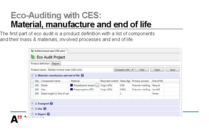 Eco-Auditing with CES: Material, manufacture and end of life The first part of eco