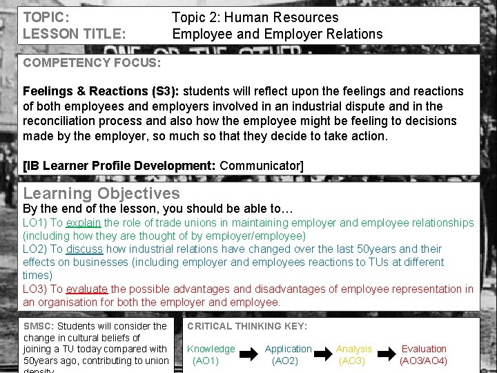 TOPIC: LESSON TITLE: Topic 2: Human Resources Employee and Employer Relations COMPETENCY FOCUS: Feelings