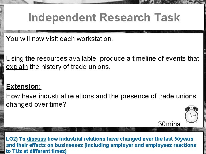 Independent Research Task You will now visit each workstation. Using the resources available, produce