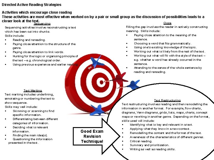 Directed Active Reading Strategies Activities which encourage close reading These activities are most effective