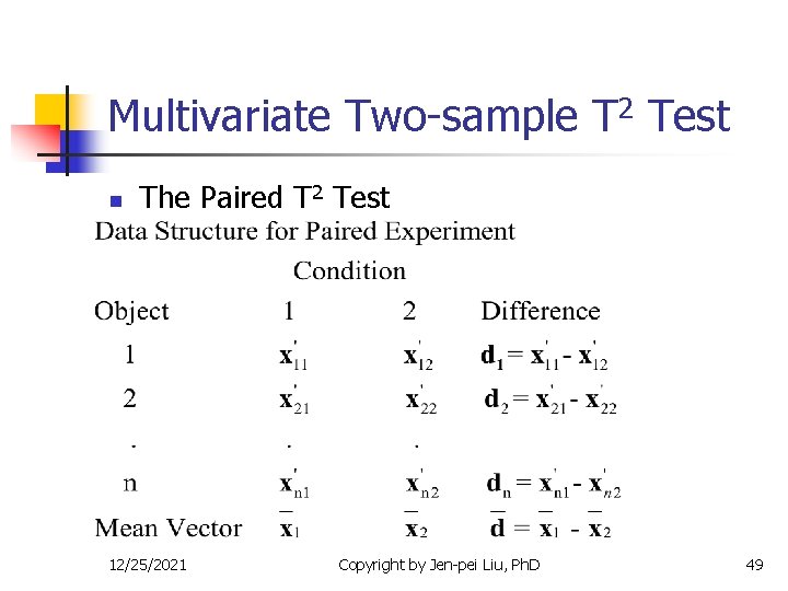 Multivariate Two-sample T 2 Test n The Paired T 2 Test 12/25/2021 Copyright by