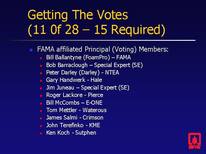 Getting The Votes (11 0 f 28 – 15 Required) n FAMA affiliated Principal