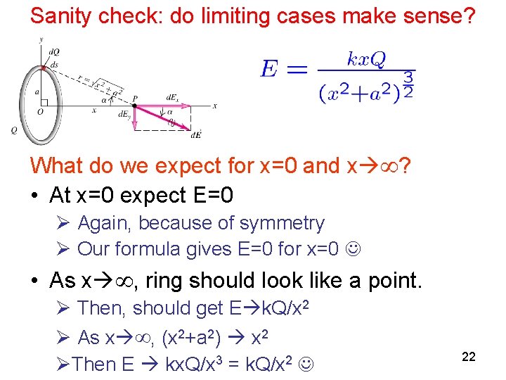 Sanity check: do limiting cases make sense? What do we expect for x=0 and