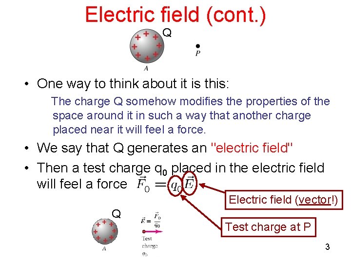 Electric field (cont. ) Q • One way to think about it is this: