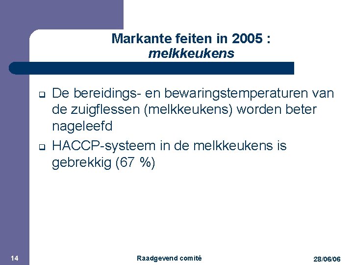 JPM Markante feiten in 2005 : melkkeukens q q 14 De bereidings- en bewaringstemperaturen