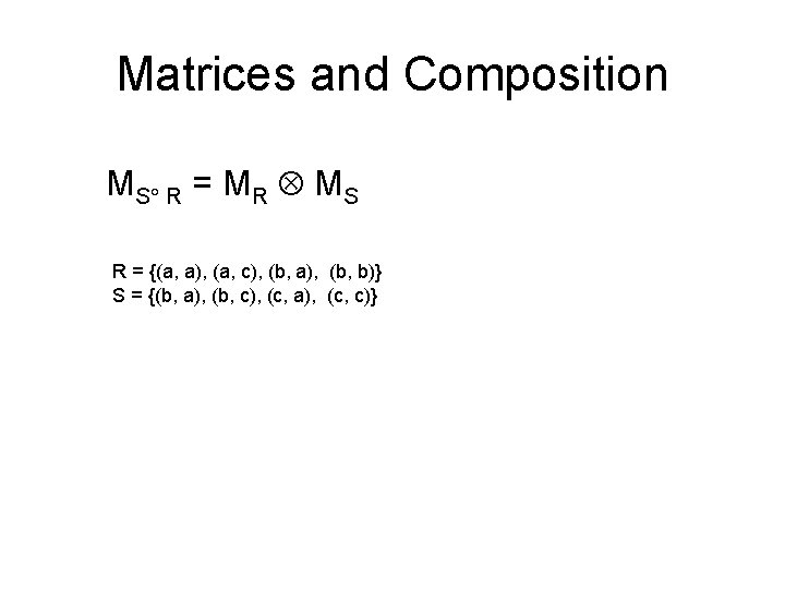 Matrices and Composition MS R = MR MS R = {(a, a), (a, c),