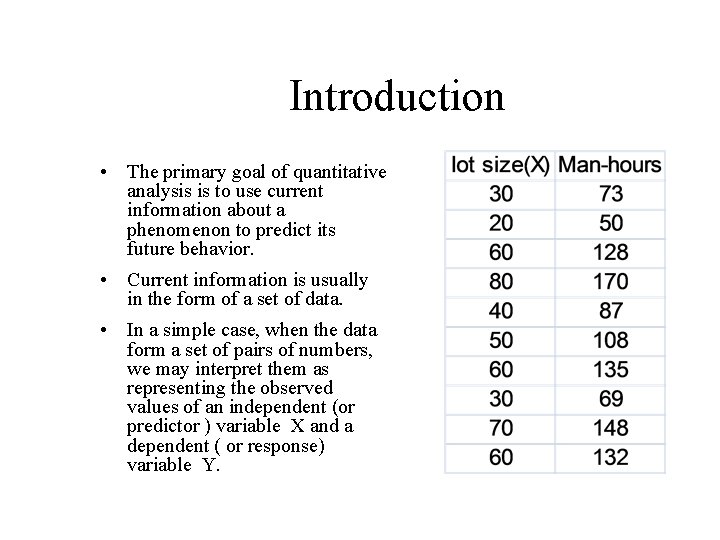 Introduction • The primary goal of quantitative analysis is to use current information about