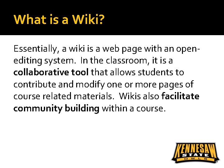 What is a Wiki? Essentially, a wiki is a web page with an openediting
