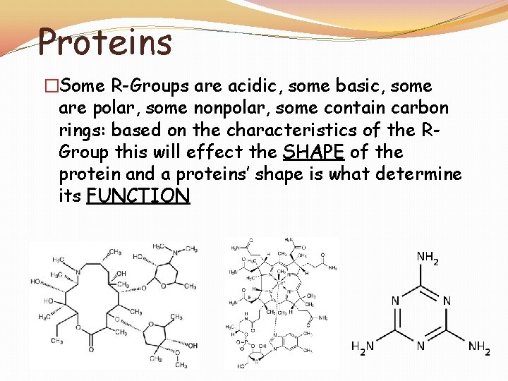 Proteins �Some R-Groups are acidic, some basic, some are polar, some nonpolar, some contain